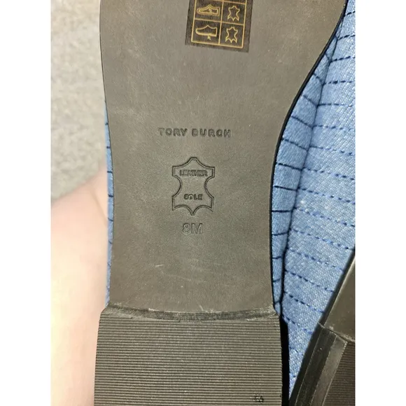 Tory Burch Leather &amp; Quilted Denim Cap-Toe Ballet Flats Shoes MSRP: $258 SIZE 8