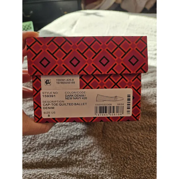 Tory Burch Leather &amp; Quilted Denim Cap-Toe Ballet Flats Shoes MSRP: $258 SIZE 8