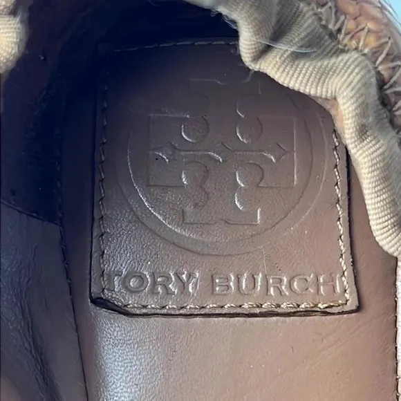 Tory Burch Leather/Fabric Bow Accent Ballet Slip-On Flats Brown Tan Size 9M