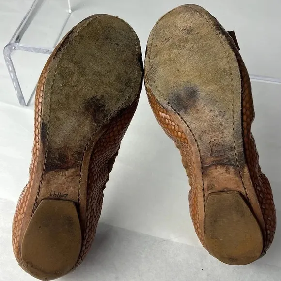 Tory Burch Leather/Fabric Bow Accent Ballet Slip-On Flats Brown Tan Size 9M