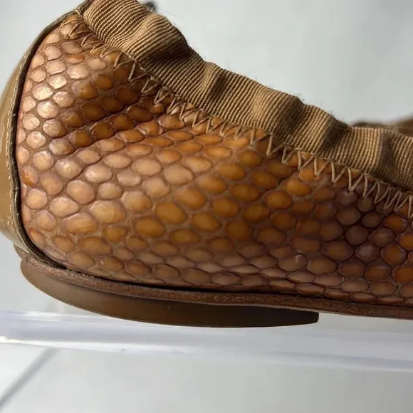 Tory Burch Leather/Fabric Bow Accent Ballet Slip-On Flats Brown Tan Size 9M