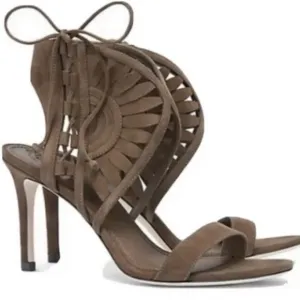 TORY BURCH Leyla Lace Up Suede Cut Out Open Toe Stilettos Heels Size 7.5