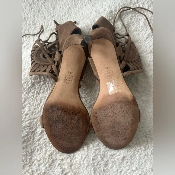 TORY BURCH Leyla Lace Up Suede Cut Out Open Toe Stilettos Heels Size 7.5