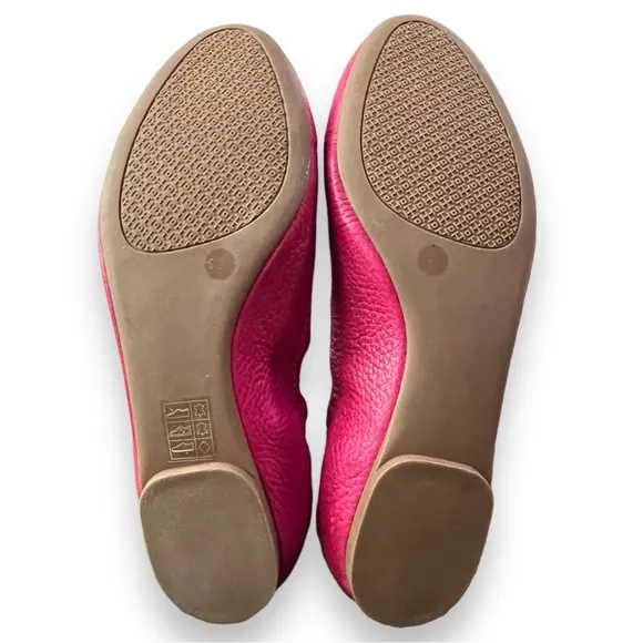 Tory Burch Melinda Carnation Red Pink Leather Ballet Flats Size 9.5
