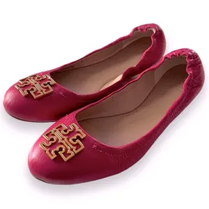 Tory Burch Melinda Carnation Red Pink Leather Ballet Flats Size 9.5