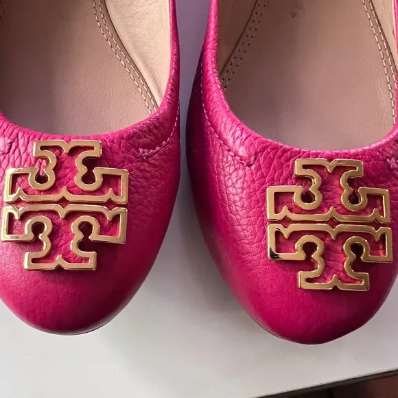 Tory Burch Melinda Carnation Red Pink Leather Ballet Flats Size 9.5