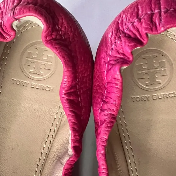 Tory Burch Melinda Carnation Red Pink Leather Ballet Flats Size 9.5