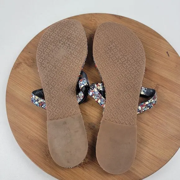 Tory Burch Miller Patent Leather Printed Flip Flops Thong Sandals Women's 11 M
