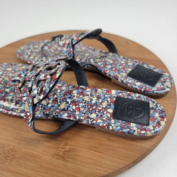 Tory Burch Miller Patent Leather Printed Flip Flops Thong Sandals Women's 11 M
