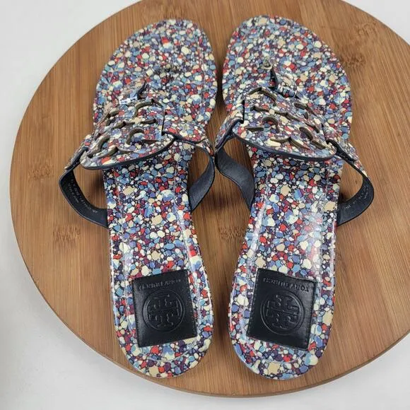 Tory Burch Miller Patent Leather Printed Flip Flops Thong Sandals Women's 11 M