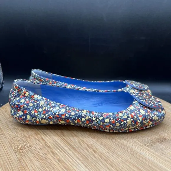 Tory Burch Minnie Women’s Size 7 M Festival Blue Leather Ballet Flats Shoes