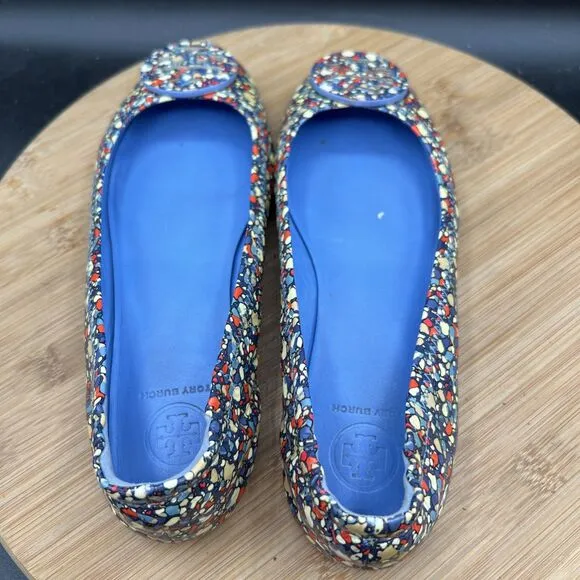 Tory Burch Minnie Women’s Size 7 M Festival Blue Leather Ballet Flats Shoes