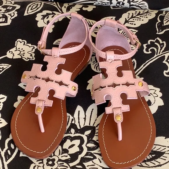 Tory Burch Pink and Brown Sandals with Gold Details