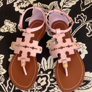 Tory Burch Pink and Brown Sandals with Gold Details