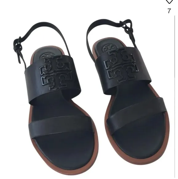 Tory Burch Power Coated Melinda Sandal Size 7 Calf Leather Black