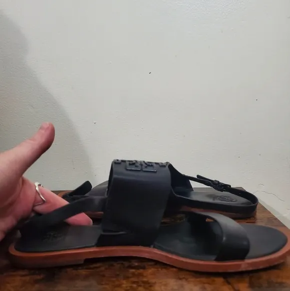 Tory Burch Power Coated Melinda Sandal Size 7 Calf Leather Black