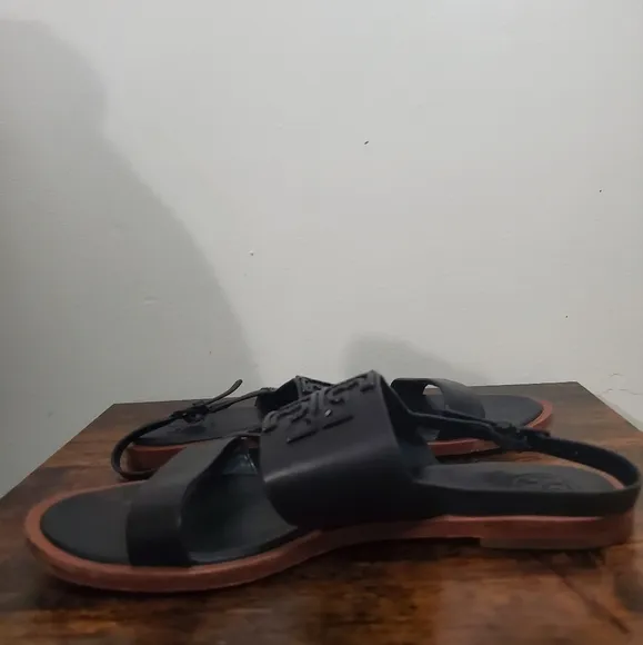 Tory Burch Power Coated Melinda Sandal Size 7 Calf Leather Black