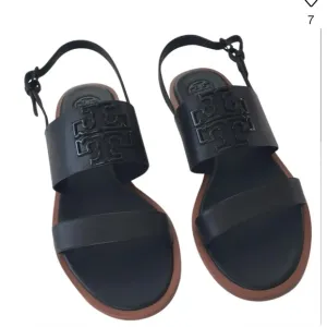 Tory Burch Power Coated Melinda Sandal Size 7 Calf Leather Black