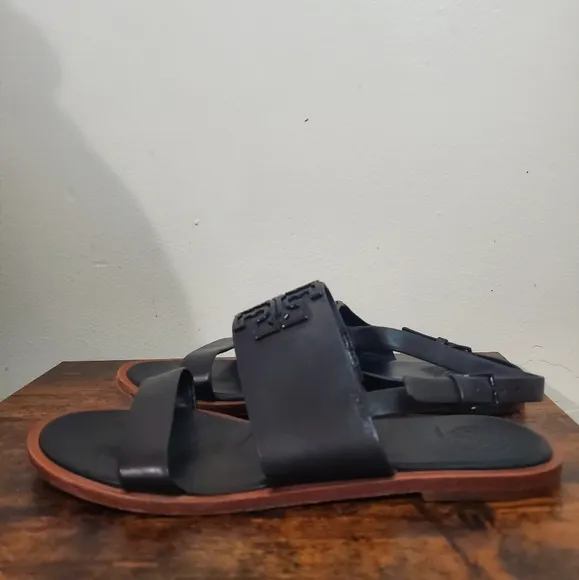 Tory Burch Power Coated Melinda Sandal Size 7 Calf Leather Black