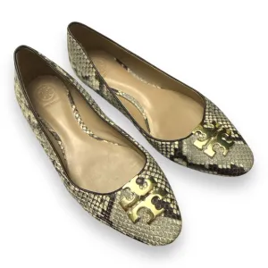 Tory Burch Raleigh Python Embossed Leather Ballet Flats Size 8 Beige/Brown