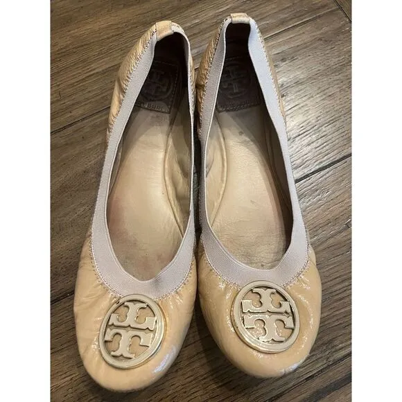 Tory Burch  reva flats/ballet‎ shoes size 9.5 M tan/camel color EUC