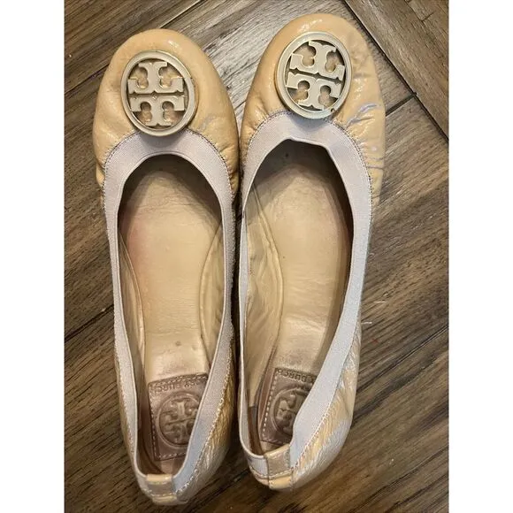 Tory Burch  reva flats/ballet‎ shoes size 9.5 M tan/camel color EUC
