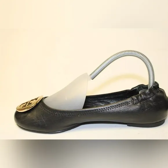 Tory Burch Reva Womens Size 7.5 M Black Leather Ballet Flats Slip On Shoes