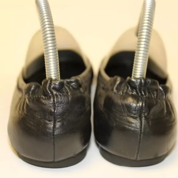 Tory Burch Reva Womens Size 7.5 M Black Leather Ballet Flats Slip On Shoes