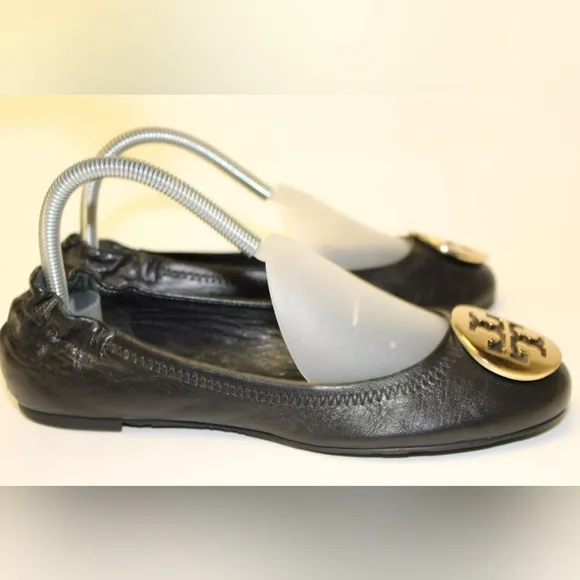 Tory Burch Reva Womens Size 7.5 M Black Leather Ballet Flats Slip On Shoes