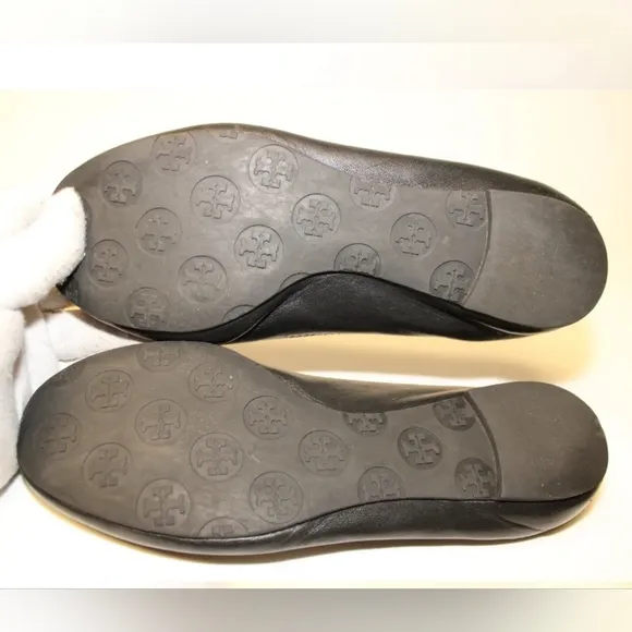 Tory Burch Reva Womens Size 7.5 M Black Leather Ballet Flats Slip On Shoes