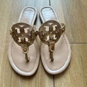 Tory Burch Tan Miller Sandals with Iconic Logo