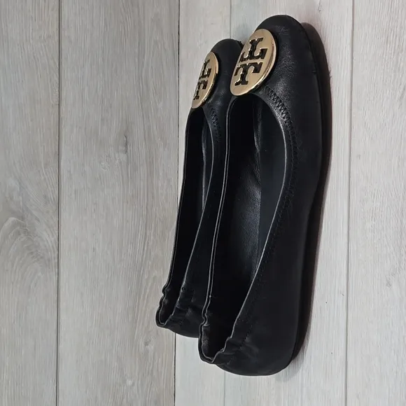 Tory Burch Women Leather Black Ballet Flats Slip On Shoes Sz 8.5M