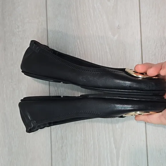 Tory Burch Women Leather Black Ballet Flats Slip On Shoes Sz 8.5M