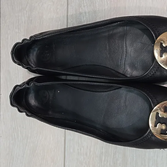 Tory Burch Women Leather Black Ballet Flats Slip On Shoes Sz 8.5M