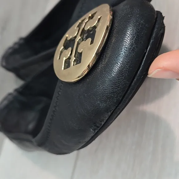 Tory Burch Women Leather Black Ballet Flats Slip On Shoes Sz 8.5M