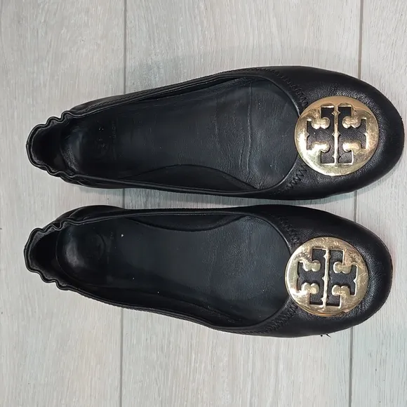 Tory Burch Women Leather Black Ballet Flats Slip On Shoes Sz 8.5M