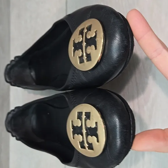 Tory Burch Women Leather Black Ballet Flats Slip On Shoes Sz 8.5M
