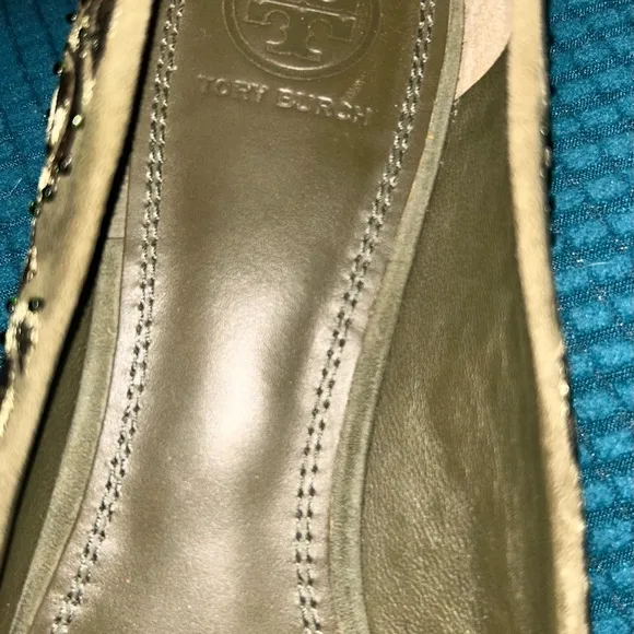 Tory Burch Yasmin Embroidered Green Ballet Flats