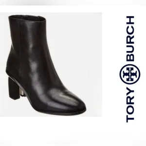 TORY BURCHBrooke Stamped Heel Leather Bootie In Black women size 8 NEW