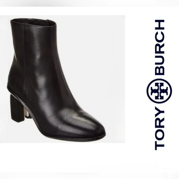 TORY BURCHBrooke Stamped Heel Leather Bootie In Black women size 8 NEW