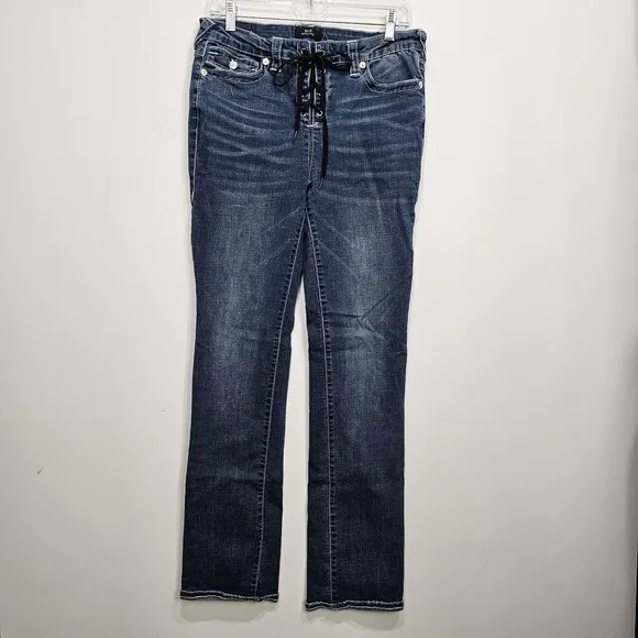 True Religion Billie Mid-Rise Straight  Lace-Up Jean Size 30 Rare