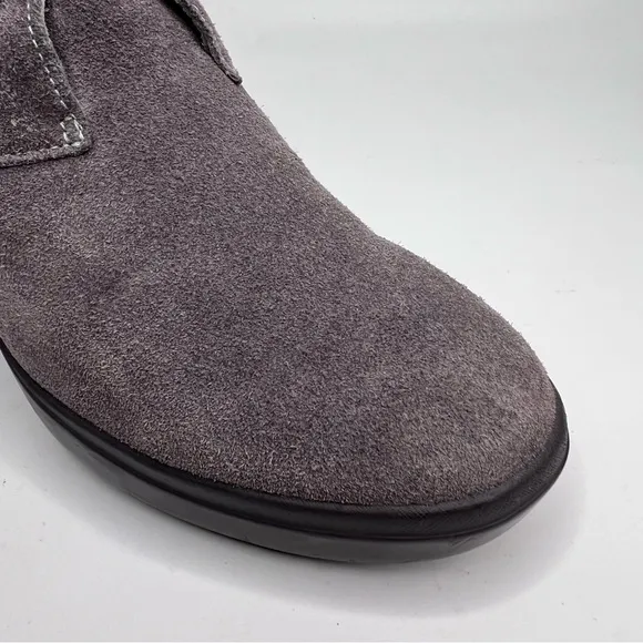 TSUBO Decari Gray Rough Suede Leather Wedge Hook &amp; Loop Ankle Bootie