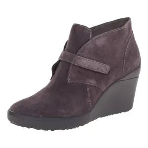 TSUBO Decari Gray Rough Suede Leather Wedge Hook &amp; Loop Ankle Bootie