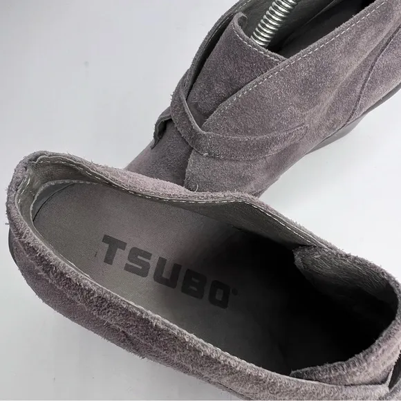 TSUBO Decari Gray Rough Suede Leather Wedge Hook &amp; Loop Ankle Bootie