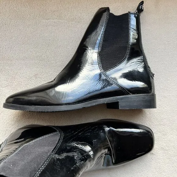 TuffRider Black Patent Leather Chelsea Ankle Boots Booties Women 9 3072 Casual