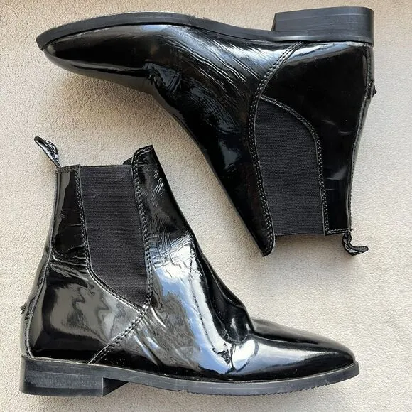 TuffRider Black Patent Leather Chelsea Ankle Boots Booties Women 9 3072 Casual