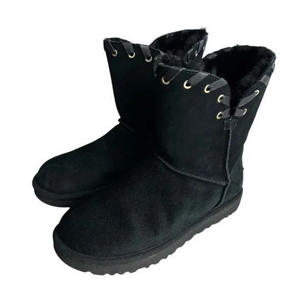 UGG Aidah Classic Boots Black Shearling Sheepskin Winter Boots Women’s