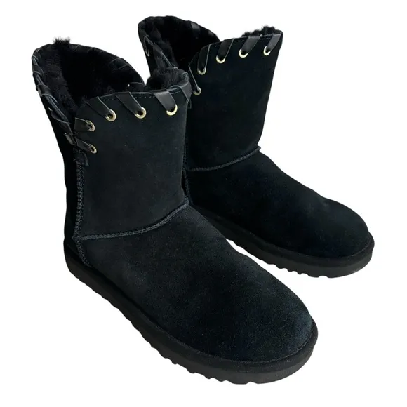 UGG Aidah Classic Boots Black Shearling Sheepskin Winter Boots Women’s