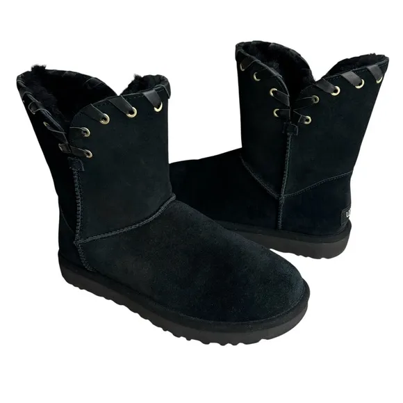 UGG Aidah Classic Boots Black Shearling Sheepskin Winter Boots Women’s