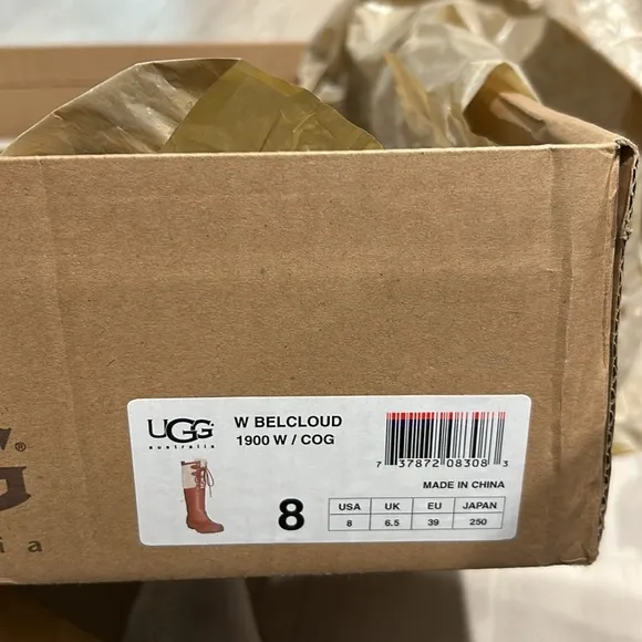 UGG Australia &quot;1900 Belcloud&quot; Waterproof CognacDuck Boots Sheepskin Leather